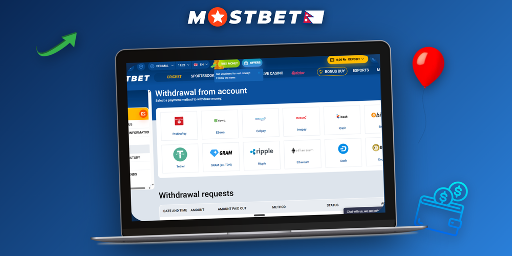 Mostbet cashier desktop screen showing how to withdraw money from Mostbet step by step