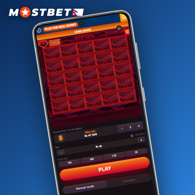 Mines Mostbet high-risk grid with 8 mines and a 10x multiplier readout