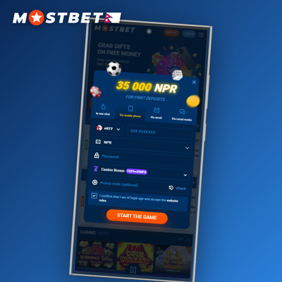 Mostbet email sign-up tile featuring an envelope with a checkmark for account recovery in Nepal